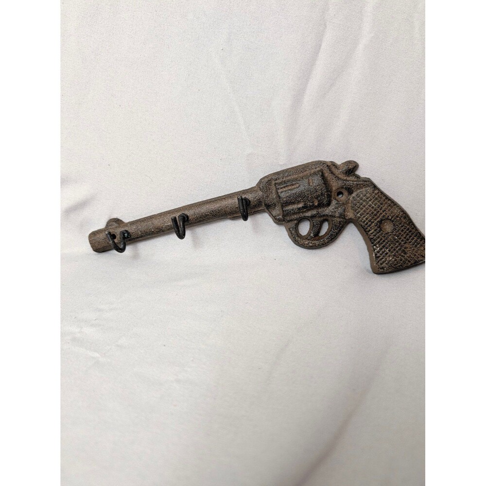 Vintage Cast Iron Revolver Gun Key Holder Wall Mount